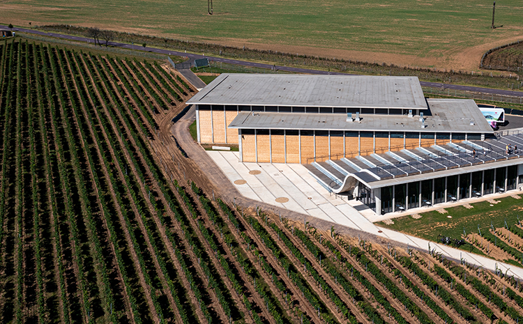 Podtlakový systém odvodnění plochých střech Quickstream na vinařství Lahofer